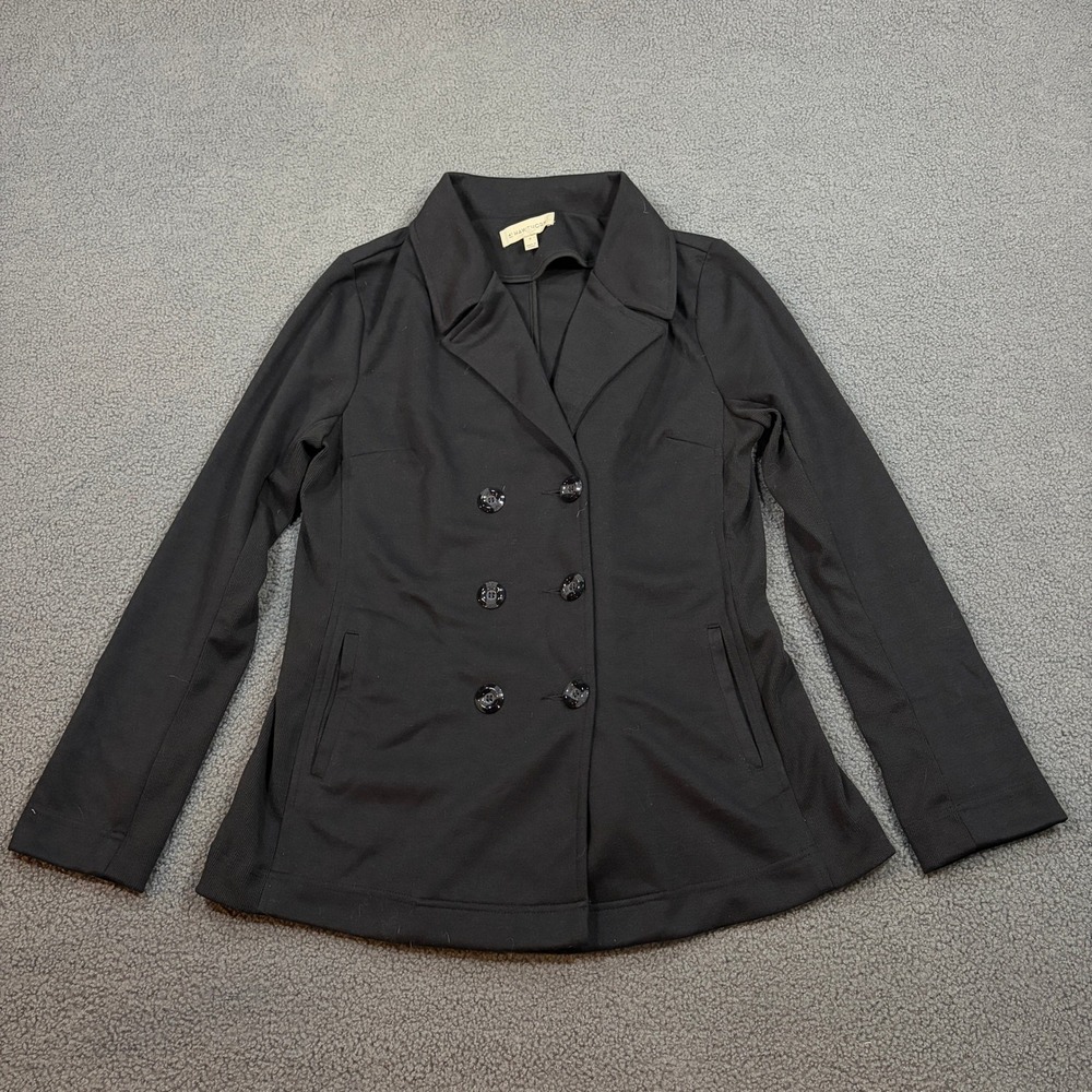 41 Hawthorn Blazer Womens M Black Double Breasted Knit SFJ7070 Stretch Jacket